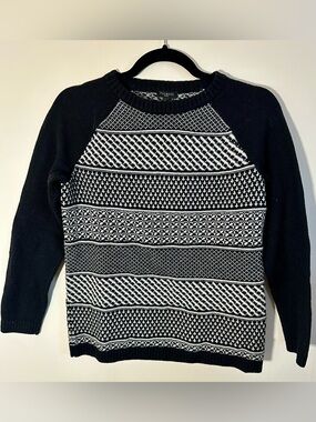 Talbots Black and White Nordic-style Crewneck Sweater